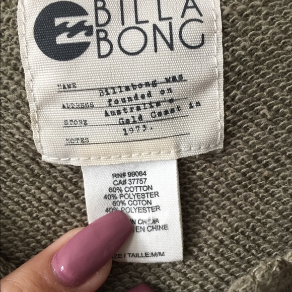 SOLD Billabong Olive Green Sweater - Picture 2 of 2